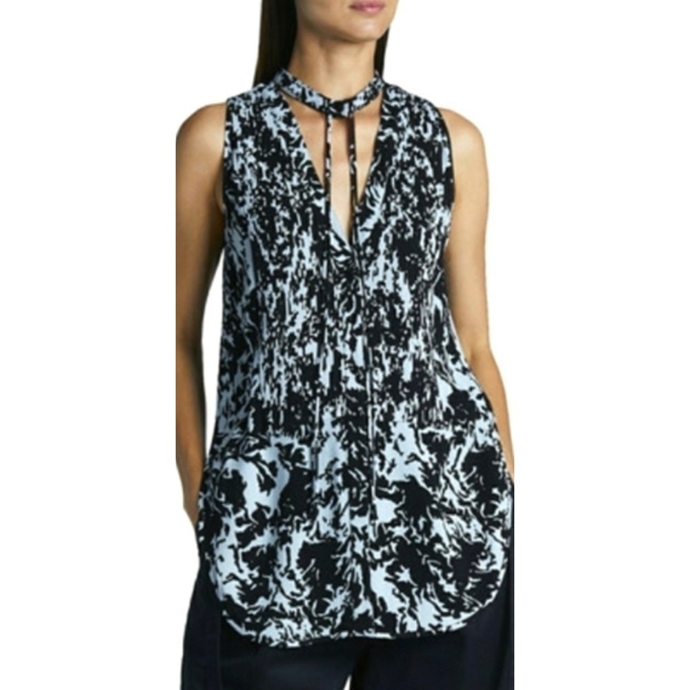 NWT PROENZA SCHOULER WHITE LABEL | Printed Sleeveless Pintuck Georgette Top Sz 4